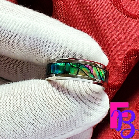 *NEW!* Mens Stainless Steel Abalone Ring - Picture 4 of 12